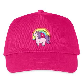 Einhorn Elsbeth vor einem Regenbogen - Kinder Basecap - Fuchsia - Vorne