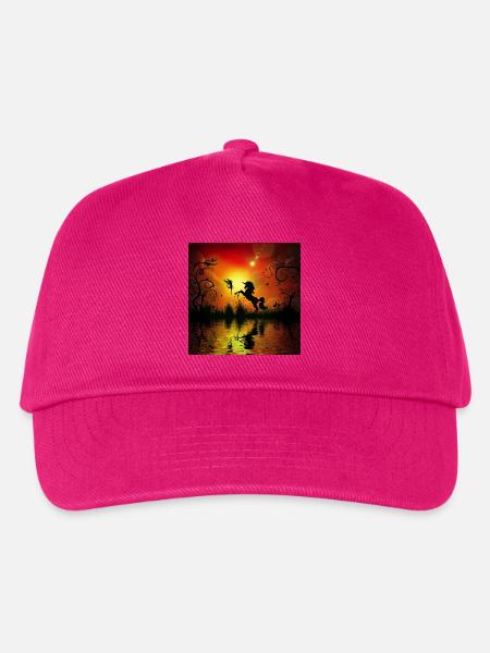 Einhorn und Fee spielen bei Sonnenuntergang. - Kinder Basecap - Fuchsia