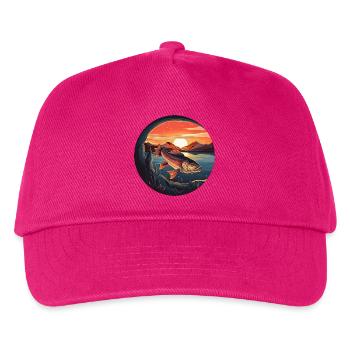 Forelle im Sonnenuntergang - Anglerparadies Design - Kinder Basecap - Fuchsia - Vorne