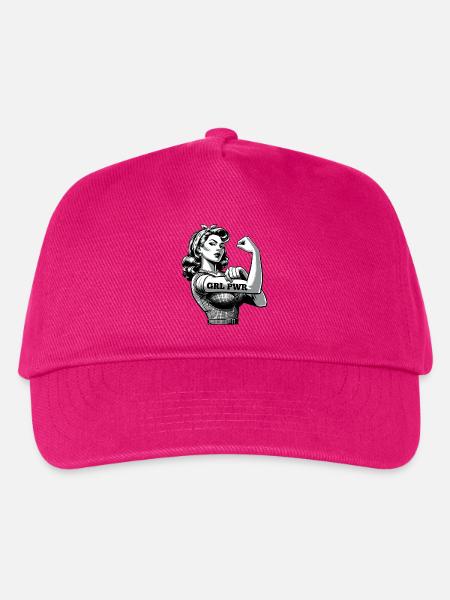 Starke Frau GRL PWR Rockabilly Bizeps Arm Geschenk - Kinder Basecap - Fuchsia