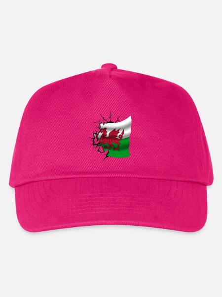 Flagge von Wales - Walisisch - Flagge gebrochenes Design - Kinder Basecap - Fuchsia