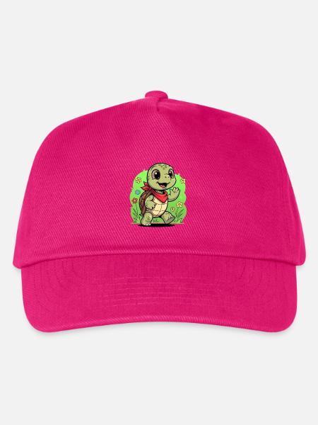 Niedlicher Schildkröte mit Rucksack und Blumen - Kinder Basecap - Fuchsia