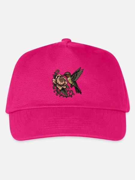 Kolibri mit Rose Vintage Tattoo - Kinder Basecap - Fuchsia