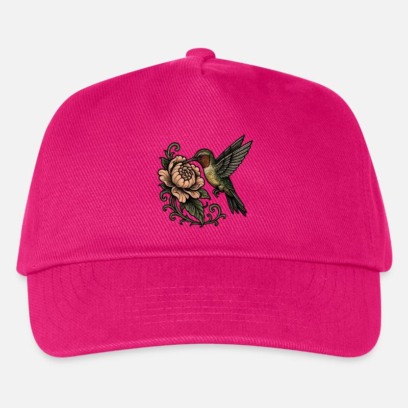 Kolibri mit Rose Vintage Tattoo - Kinder Basecap - Fuchsia