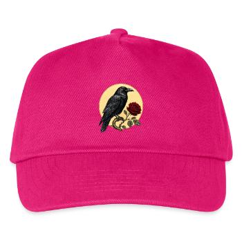Rabe (Corvus corax) & Botanische Rote Rose - Kinder Basecap - Fuchsia - Vorne