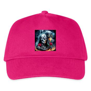 Twin Skulls On Fire - Kids’ Baseball Cap - fuchsia - Front