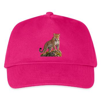 Leopard Realistisch auf Felsen - Kinder Basecap - Fuchsia - Vorne