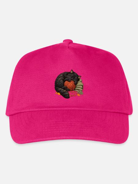 Schlafende schwarze Katze mit Garn – gemütliches Stricken - Kinder Basecap - Fuchsia