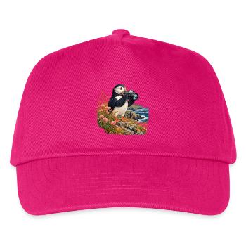Papageitaucher mit Analogkamera - Kinder Basecap - Fuchsia - Vorne