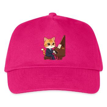 Jazz-Katze im Anzug am Klavier - Kinder Basecap - Fuchsia - Vorne