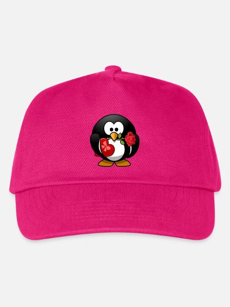 Lustiger Valentinstag-Pinguin mit Rose und Herz - Kinder Basecap - Fuchsia