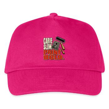 Schneide langsam. Drucke fett. - Kinder Basecap - Fuchsia - Vorne