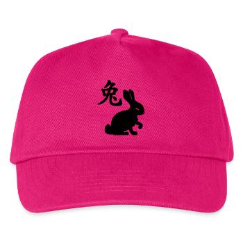 Chinesisches Schriftzeichen Kaninchen mit Kaninchenbild - Kinder Basecap - Fuchsia - Vorne