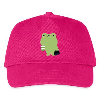 Müder Frosch mit Kaffee und Aktenkoffer - Kinder Basecap - Fuchsia - Vorne