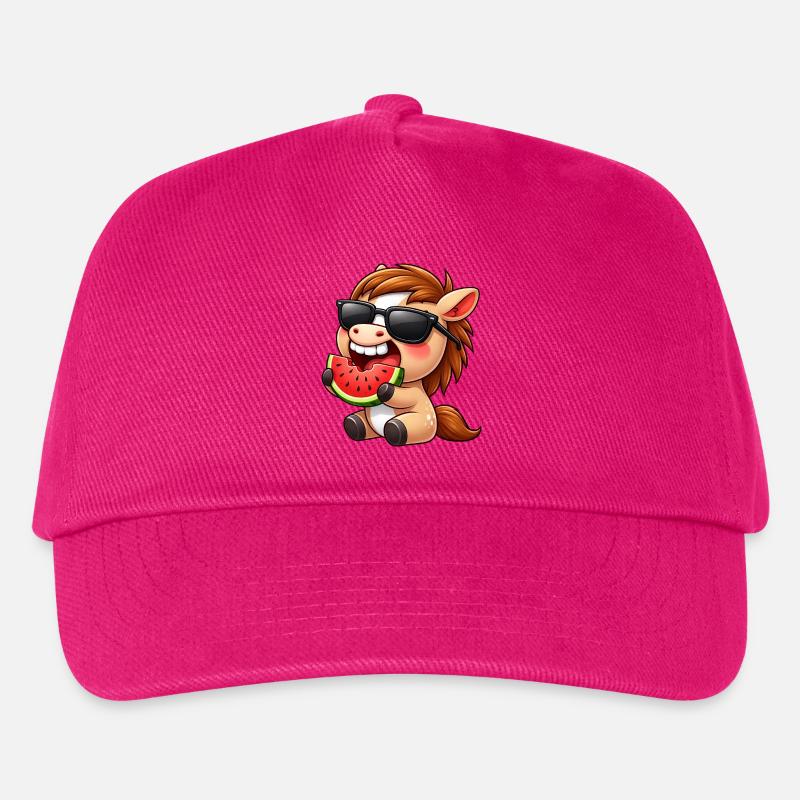 Cooles Pferd mit Melone Sommer Sonne Reiten - Kinder Basecap - Fuchsia
