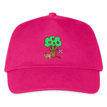 Apfelbaum Katze Vogel Kinder Garten Natur - Kinder Basecap - Fuchsia - Vorne