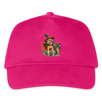 Halloween Bulldogge Hexenhut Angelhund für Angler - Kinder Basecap - Fuchsia - Vorne