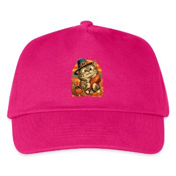 Thanksgiving-Katze mit erwischtem Truthahn - Kinder Basecap - Fuchsia - Vorne