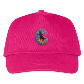 Schwarzer Kater surft auf Pizza Welle - Kinder Basecap - Fuchsia - Vorne