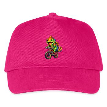Chamäleon auf dem Fahrrad - Kinder Basecap - Fuchsia - Vorne