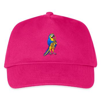 Ara spielt Saxophon – Buntes Musikmotiv - Kinder Basecap - Fuchsia - Vorne