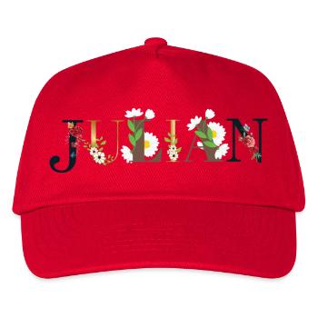 JULIAN Name mit Blumen geschmückt - Kinder Basecap - Rot - Vorne
