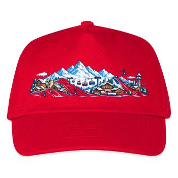 Alpin-Winterdorf mit Gondeln - Kinder Basecap - Rot - Vorne