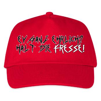 Graffiti Spruch Ey, ganz ehrlich? Halt die Fresse! - Kinder Basecap - Rot - Vorne