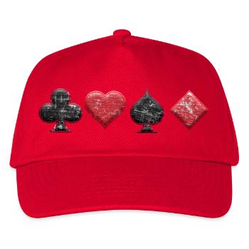Kreuz Herz Pik Karo Quer Poker, Skat & Blackjack - Kinder Basecap - Rot - Vorne