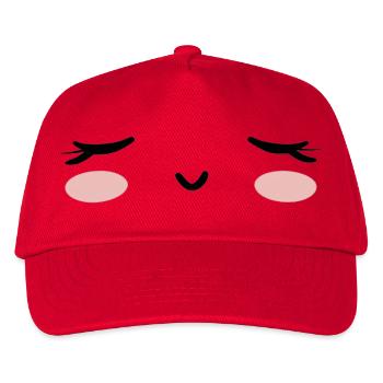 Kawaii mit dem Gesicht schlafend, die Augen geschlossen - Kinder Basecap - Rot - Vorne