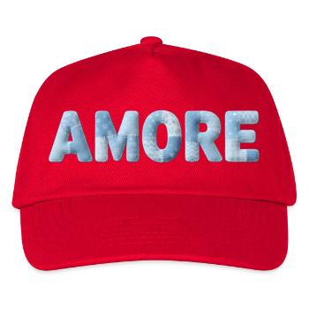Amore Schriftzug Patchwork Design Blau - Kinder Basecap - Rot - Vorne