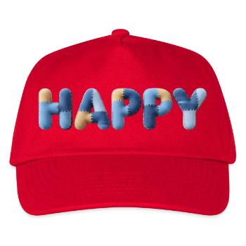 Lettres en tissu heureux Bleu beige raccommodé - Casquette de baseball Enfant - rouge - Devant