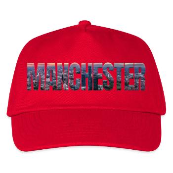 Manchester Skyline in Textfassade - Kinder Basecap - Rot - Vorne