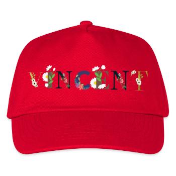 VINCENT Name mit Blumen geschmückt - Kinder Basecap - Rot - Vorne