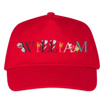 WILLIAM Name Art With Flowers Embroidered - Kids’ Baseball Cap - red - Front