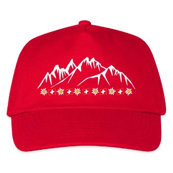 Schweiz, Urlaub, Alpen, Gletscher mit Edelweiss - Kinder Basecap - Rot - Vorne
