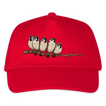 Five Birds on a Branch – Cute Illustration - Kids’ Baseball Cap - red - Front