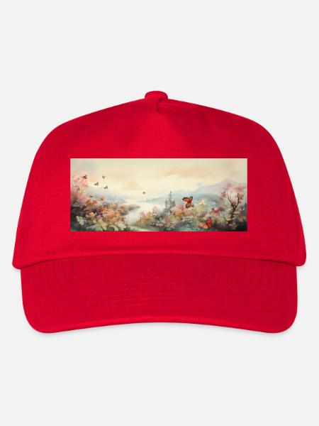 Landschaft mit Schmetterling - Kinder Basecap - Rot