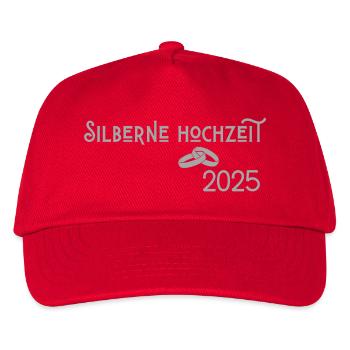 Silberne Hochzeit 2025 mit Ringen Jugendstil - Kinder Basecap - Rot - Vorne
