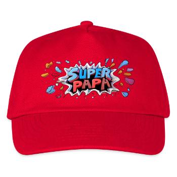 Superpapa Panorama Tasse Vati Papa Vatertag - Kinder Basecap - Rot - Vorne
