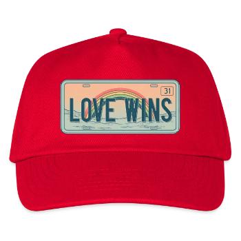 Retro Nummernschild – Love Wins Rainbow - Kinder Basecap - Rot - Vorne