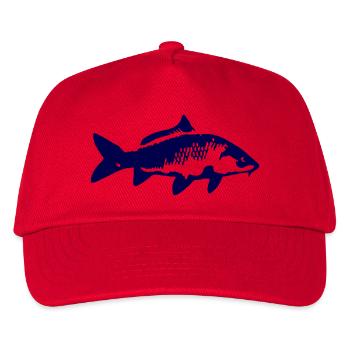 Karpfen Silhouette in Tiefblau - Kinder Basecap - Rot - Vorne
