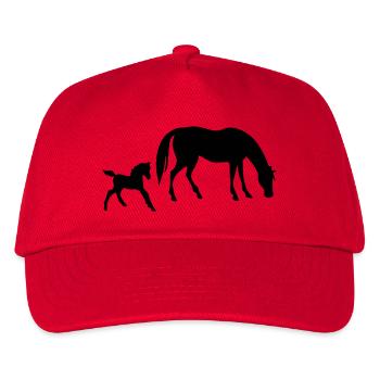 Pferd und Fohlen Design - Kinder Basecap - Rot - Vorne