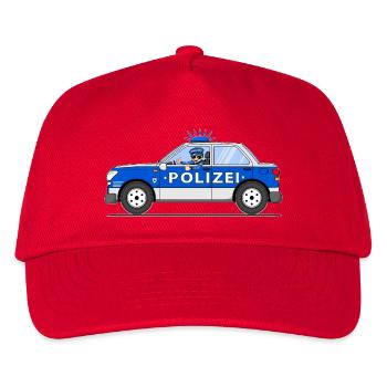 Polizeiauto mit Polizist in Blau und Silber - Kinder Basecap - Rot - Vorne