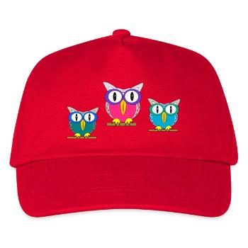 Bunte Brillen-Eulen Trio - Kinder Basecap - Rot - Vorne