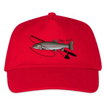 Angeln mit Rute Forelle Fisch Petri Heil - Kinder Basecap - Rot - Vorne