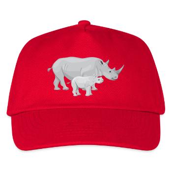Nashorn mit Baby, Nashörner - Kinder Basecap - Rot - Vorne