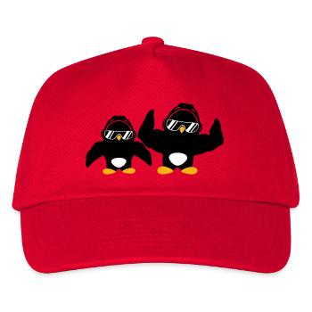 2 Pinguine Bodybuilder Sonnenbrille Kopfhörer Team - Kinder Basecap - Rot - Vorne