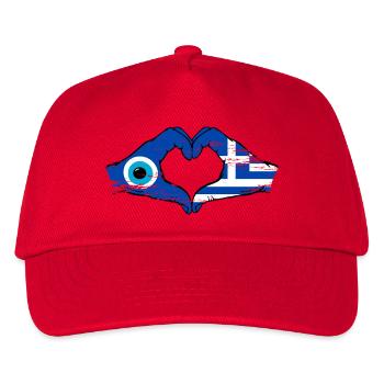 Greece Mati Flag Hands Heart Shape Used - Kids’ Baseball Cap - red - Front