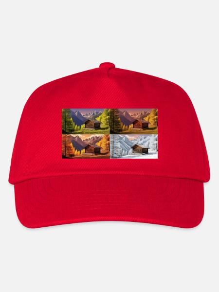 Hüttenidylle im Bergtal - Kinder Basecap - Rot